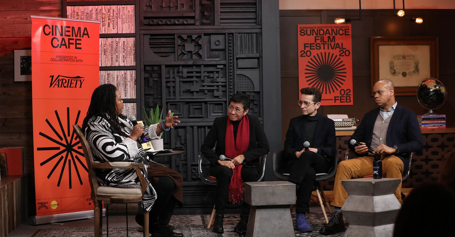 Truth to Power panelists Farai Chideya, Maria Ressa, Masha Gessen, and Patrick Gaspard at the 2020 Sundance Film Festival