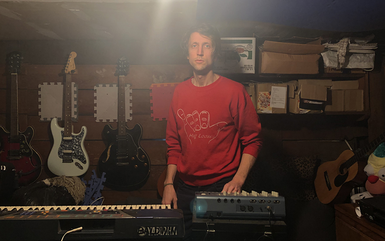 Musician Luke Sweeney, co-owner of The Cocktail Camp, in the storage room of his San Francisco apartment.